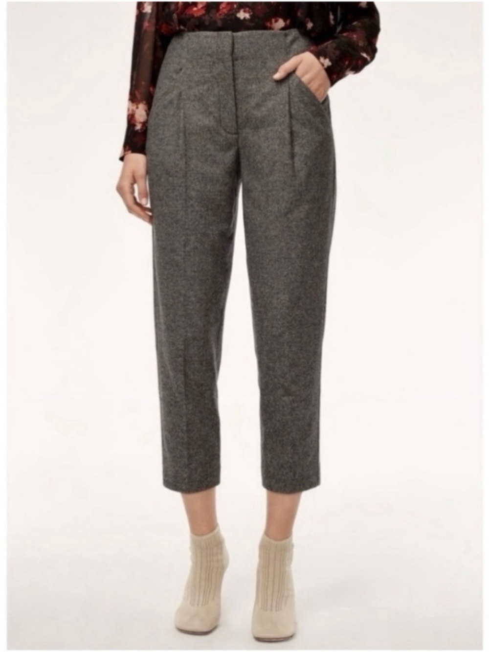 Aritzia Wilfred Sz 0 Chambery Wool Blend Grey Crop Pants